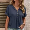 Mulheres Camisetas 2023 Primavera Verão Top Sólido Torção Botão Camisa Moda Manga Curta Tee Mulheres Ropa de Mujer