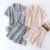 Vêtements de nuit pour femmes 2023 Summer Ladies Short à manches courtes Pyjamas Set Coton Crêpe Tissu Mince Service à domicile Deux pièces Printemps Lâche