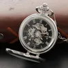 Pocket Watches Silver Vintage Single Open Hollow Frame Mechanical Watch Men's Fob Chain Steel Sculpture Women's Gift