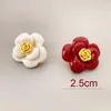 Hoop Earrings Copper Luxury Design Camellia Flower Earring For Women Shinny High Quality Fashion Jewelry Decoration Accessory Red Black