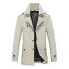 Men's Trench Coats Fashion Mid-length Coat Buttons Closure Anti-freeze Outerwear Men Long Thick Pure Color Simple