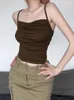 Kvinnotankar ärmlös brun remmar vikar sommarskörd topp kvinnor rygglöst retro grundläggande sexig mini camisole smala koreanska festkläder