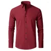 Men's Dress Shirts Polyester Vintage Solid Color White Long Sleeves Summer Luxury Social Smart Casual Button Up V-Neck Bodycon Shirt