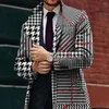 Herren-Trenchmäntel, Herren-Herbst-Wintermantel, karierter Druck, Revers, langärmelig, Strickjacke, locker, winddicht, formelle Business-Stil, mittellange Jacke