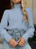 Damesblouses VONDA Damesmode Casual blouse Zomer Elegante shirts met lange mouwen 2024 Opstaande kraag Knopen Effen Kleur Losse tuniektop