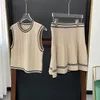 Kobiety Sandro Summer Sleveless Knit Top A-line krótka spódnica moda 2pcs Zestaw