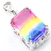 12 PCS LOT FÖR KVINNA Rektangelgradient Rainbow Bi-Colored Tourmaline Gift 925 Sterling Silver Necklace Pendants Jewelry 10 14 MM2633