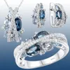 Wedding Jewelry Sets Luxury Designer Sapphire Crystal Set for Women Cross Infinite Ring Earrings Necklace Valentines Day Gift 231013