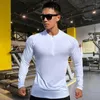 Homens Camisetas Esportes T-shirt Respirável Manga Longa Correndo e Ciclismo Terno Track Field Training Basquete Redondo Pescoço Zipper Casaco