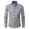 Мужские классические рубашки, однотонные тонкие деловые рубашки для мужчин, осень 2023, обычная простая рубашка с длинными рукавами, модные эластичные мужские однобортные топы