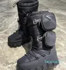 Stivali da neve da sci alti da combattimento in nylon Slip-On Chunky Stivaletti con punta rotonda da donna firmati Moda Calzature di fabbrica di scarpe stringate