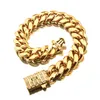 6 mm-14 mm Hip Hop Stal nierdzewna Miami Cuban Link Naszyjnik Prawdziwy złoto Pleatowane tlenki cyrkonu biżuteria męska