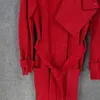 Kvinnors skinnjacka 2023 Spring Autumn Luxury Red äkta lång kappa Kvinnor Högkvalitativ Suede Sheepskin Windbreaker av
