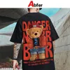 Abfer Western Style Retro T Shirt Men Cartoon Bear Printed Graphic T Shirts Overdimased Hip Hop Anime Eesthetic Tshirts Tops TEE 220250N