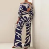 Women's Two Piece Pants 2023 Fashion Women Off Shoulder Lantern Sleeve Tops With Wide Leg Elegant Office Lady 2 Sets Casual Printing Suits