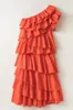 Casual klänningar 2023 Kvinnor Diagonal axel Multi-skikt Ruffles Midi Cotton Dress