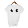 Kvinnors T-skjortor Fashion Blue Eyes with Long Lashes Design Kort ärmtryck T-shirt Novelty Färgglada toppar Skjorta Lady Tees