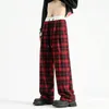 Men's Pants Autumn Winter Plaid Contrast Color Wide Leg Casual Long Trousers Vintage Style Stylish Streetwear Checkered