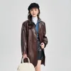 Cappotto da donna in pelle Alessandra RICH con scollo a V, semplice allacciatura, di media lunghezza, in pelle di pecora