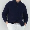 Мужские свитера 2023, осенне-зимний кардиган, полуводолазка, вязаная куртка с длинными рукавами, однотонный свитер с застежкой-молнией через границу