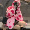 Giacche da donna anni '90 Harajuku Giacca in peluche con stampa a forma di cuore Donna Inverno Coreano Cappotto a maniche lunghe con cappuccio di grandi dimensioni Spessore caldo Coppia Streetwear 231013