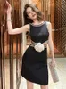 Basic Casual Dresses Elegant Luxury Birthday Party Dress Women Sweet Cute Diamond Hollow Flower Cut Out Black Dresses Club Short Gown Runway Vestidos 2024