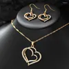 Collana di orecchini set 3 pezzi di gioielli a forma di cuore di ciondolo con ciondolo da donna, festa di nozze, accessorio da sposa