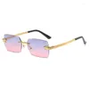 Sunglasses Metal Leopard Square Rimless Men Women Small Rectangle Sun Glasses Ocean Lens Female Shades Gafas De Sol Para Hombre