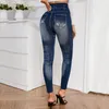 Leggings pour femmes, haute élasticité, slim, faux jean, sexy, déchiré, vêtements en coton, pantalon décontracté, imprimé, sportif, automne