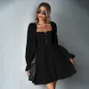 0C62N659 Autumn Women's Dress Puff Sleeve Långärmad fransk a-line kjol midja tillbakadragning ruffle edge premium anpassning