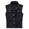 Fashion High Street Men Denim Vest Punk Style Rivet Jeans Waistcoat Plus Size M-5XL Male Motorcycle Sleeveless Jean Jacket Black243s