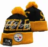 Gorros masculinos de malha com punhos Pom Steeler Pittsburgh Bobble Chapéus esportivos Chapéu de malha listrado de lã lateral quente gorros de beisebol para mulheres A11