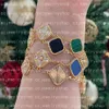 7 Farben Modeklassiker 4 vierblättriges Kleeblatt-Charm-Armband Diamant-Armreifkette 18 Karat Gold Achat-Muschel-Perlmutt für DamenGi2977
