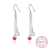Real 925 Sterling Silver Tiny Heart Earrings Hanging Chain Minimal Red Danging Earing Brincos Perola Pendientes SE058 Hoop & Huggi355g