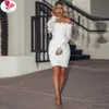 Robes décontractées 2021 Sexy robe en dentelle blanche à manches longues femmes moulante épaule de mariage fête clubwear soirée courte mini206k