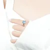 Cluster Rings S925 Sterling Silver Square Blue Flower Cut Zircon Ring Women's Luxury Fashion Personality European och