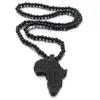 Pendant Necklaces Black Wood Round Beads Handmade Elastic Africa Map Engraved DIY Vintage African Women Party Hiphop Rock Jewelry1249f