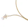 Chaînes Femmes Fleur Design Collier Vintage Floral Avec Strass Étincelants Zircone Cubique Fausses Perles Exquis Pour