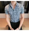 Men's Casual Shirts High-End Slim Fit Short Sleeve Shirt Breathable And Ultra-Thin Dress With Printed Pattern Stylish Green Top