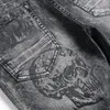 Jeans masculinos homens estroyed buraco impressão crânio preto motocicleta pantalones hombre design simples avançado confortável de alta qualidade