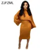 Autumn Winter Knitted Sweater Two Piece Set Turtleneck Long Sleeve Loose Crop Top Bandage Midi Tank Dress Plus Size Tracksuit256k