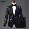 PYJTRL nouveau Design hommes élégant broderie bleu Royal vert rouge motif Floral costumes scène chanteur mariage marié smoking Costume CJ19320y