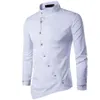 Men's Dress Shirts 2021 Spring Autumn Embroidery Irregular Oblique Button Brought High-grade El Waiter Men Clothes Camisa Soc182v