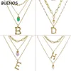 Pendant Necklaces BUENOS Multilayer Letter Initial Necklace Women A-Z Fashion Pearl Zircon Natural Stone Gold Chain Jewelry271W