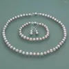 Kolczyki naszyjne Zestaw Naturalny 7-8 mm fioletowy słodkowodna perła bransoletka biżuteria 18 ''