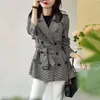 여자 재킷 여성 트렌치 코트 2023 가을 한국 패션 격자 무늬 빈티지 우아한 우아한 캐주얼 겉옷 대형 재킷