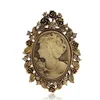 Pins Brooches Whole- Vintage Wedding Accessories Joyeria Cameo Beauty Queen For Women Crystal Rhinestone Gold Silver Antique 309v