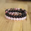 Charm Armbanden 8mm Natuursteen Armband Sets Mannen Vrouwen Rhodoniet Rozenkwarts Zwarte Onyx Kralen Stapelbaar Pols Mala2942