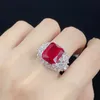 Женский свадебный комплект ювелирных изделий, имитация рубинового красного кристалла, циркона, кольцо с бриллиантом, кулон, ожерелье, серьги-шпильки, подарок на день рождения