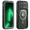 3 I 1 Magnetiskt dammtät telefonfodral för iPhone 14 Pro Max Rope Outdoor Sports Full Protective IP68 Vattentät transparent rustningsskal som stöder trådlös laddning